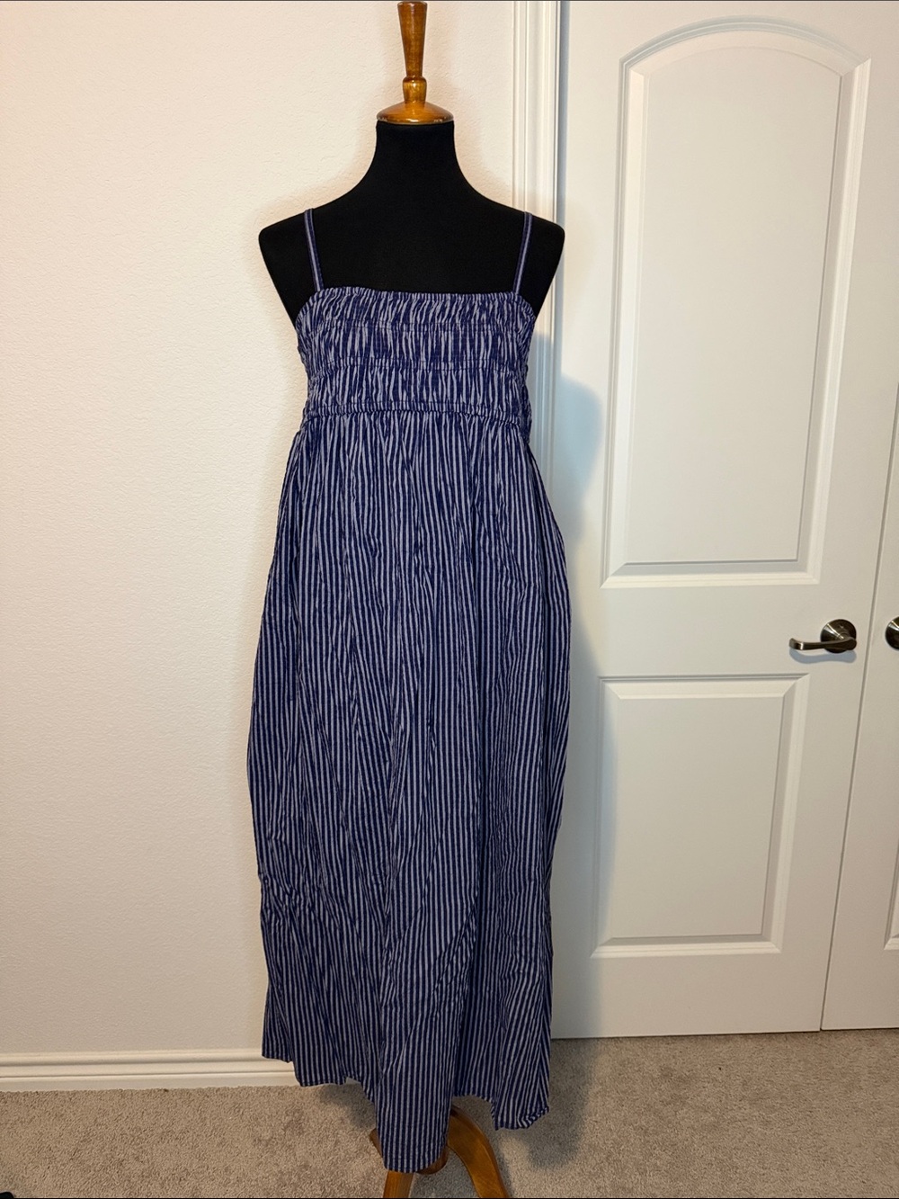 A New Day Blue and Denim blue Striped Smocked Maxi Dress